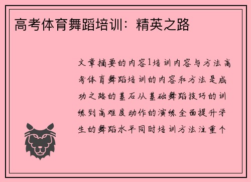 高考体育舞蹈培训：精英之路