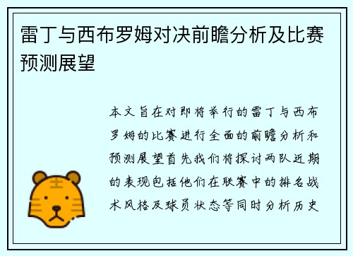 雷丁与西布罗姆对决前瞻分析及比赛预测展望