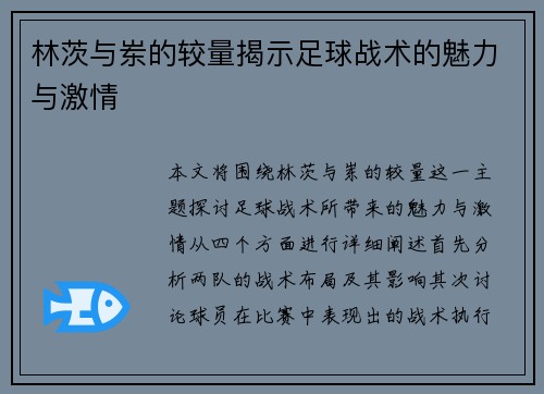 林茨与岽的较量揭示足球战术的魅力与激情